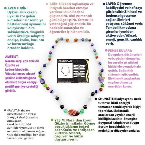 Sertifikalı Sertifikalı Doğaltaş Düğümlü Kız Öğrenci Kolye 6 Mm